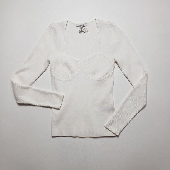 Madewell Wide Rib Sweater Top Women's Small Antique Cream Ivory Sweetheart Neck - Picture 12 of 16